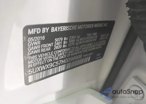 2017 BMW X3 xDrive28I from USA, damaged, VIN 5UXWX9C57H0D99908